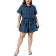 thumbnail image 2 of Agnes Orinda Women's Plus Size Short Jumpsuits Button Down Roll Sleeve Belted 1 Piece Rompers with Pockets 2X Dark Blue, 2 of 6