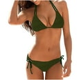 thumbnail image 3 of Tqyyweavej Halter Bikini Sets for Women Adjustable Strap String Deep V Neck Swimwear Tops and Solid Color Low Rise Side Tied Bikini Bottoms with Bra, 3 of 3
