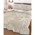 thumbnail image 3 of Quilts Twin Size Bedding Set, Brown Beige Coastal Lightweight Quilted Comforter, Nautical Coral Starfish Shell Seahorse Ocean Soft Bedspread Coverlet with Pillow Covers for All Season, 68" x 86", 3 of 7