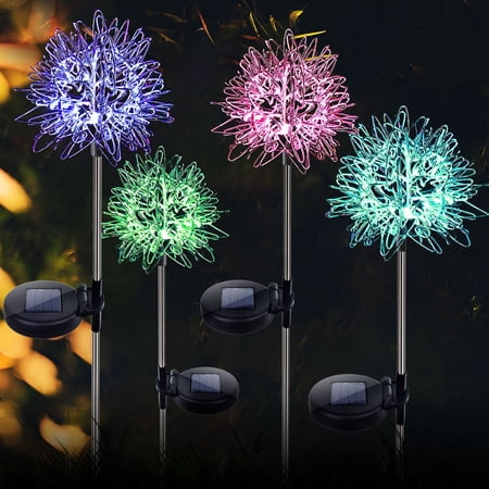 LED Solar Dandelion Ground Light  Outdoor Waterproof Solar Powered Garden Landscape Decorative Lights for Yard Lawn Patio Walkway Backyard  4 Pack