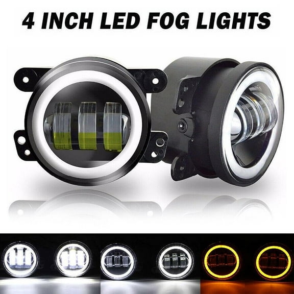 For Jeep Wrangler JK TJ Patriot Pair 4" Round Halo LED Fog Lights Driving Lamps