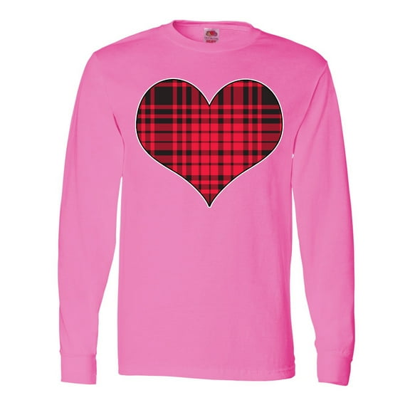 Inktastic Red Plaid Heart Long Sleeve T-Shirt