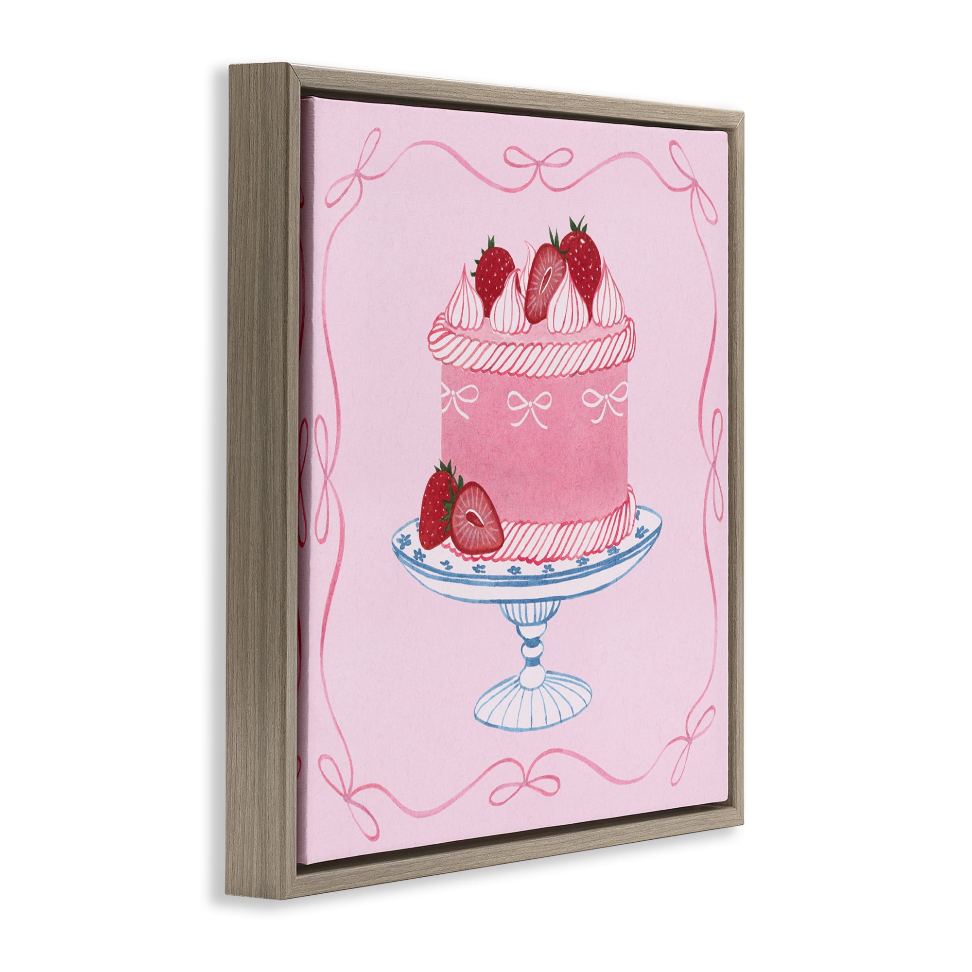 Stupell Industries Pink Strawberry Cake Brown Framed Floater Canvas Wall Art, design by Grace Popp