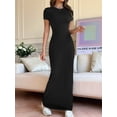 thumbnail image 4 of Women'S Solid Color Elegant Slim Fit Short Sleeve Dress Maxi Gown Casual Summer Chic Wear, 4 of 9