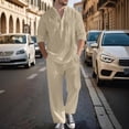 thumbnail image 2 of RUTAYY Men's Outfits Casual Loose Fit Solid Color V-Neck Long Sleeve Shirt and Pants Daily Wear Breathable Travel Vacation Clothing Sets, 2 of 4
