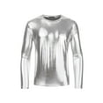thumbnail image 5 of INSPIRE CHIC Men's T-Shirts Round Neck Long Sleeve Shiny Top XL Silver, 5 of 7