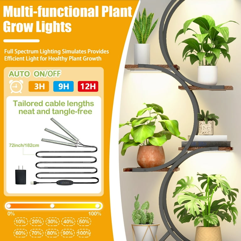 Fks Life Plant Stand Indoor with Grow Lights - 63" Tall Plant Shelf, Lighted Corner Plant Stands for Indoor Growing, 6 Tiered Large Flower Holder, C-