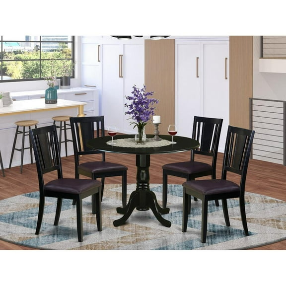 East West Furniture Dublin 5-piece Wood Dining Table and Chair Set in Black