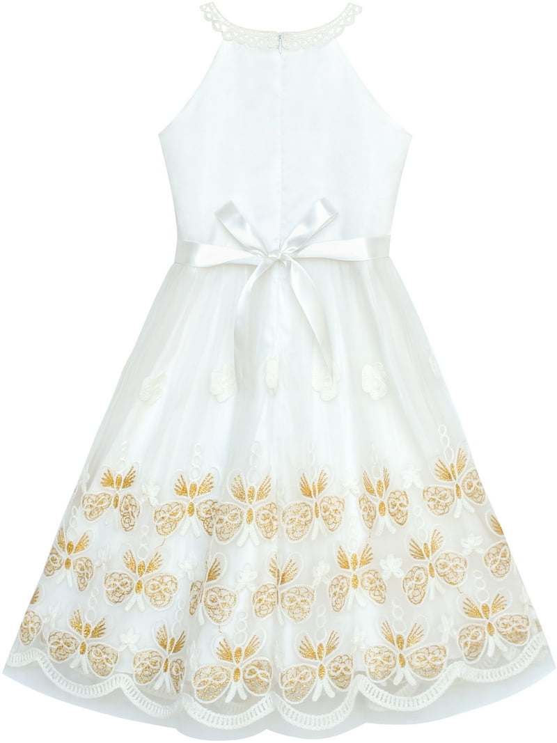 Girls Dress Gold Butterfly Embroidered Halter Dress Party 7 Years