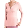thumbnail image 3 of Ohufall Women's Nursing Sleepshirts Summer Solid Color Comfy V Neck Maternity Loungewear Plus Size Soft Breathable Long Sleeve Open Button Breastfeeding Pajamas, 3 of 5