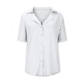 thumbnail image 3 of Women Work Blouses Notch V Neck Button Down Shirt V Neck Short Sleeve Pleated Tunic Tops Solid Basic Office Blouse, 3 of 5