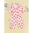 Toddler Girls Valentine Pajamas Sets Striped Heart Print Button Long