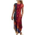 thumbnail image 2 of Maxi Robes pour Femmes 2023 avec Manches Robe Décontractée Ample avec Poches Manches Courtes Imprimée Col Rond Longueur Cheville Robe Manches Courtes en Solde, 2 of 5