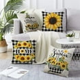 thumbnail image 3 of Decorative Sunflower Pillow Cover Yellow Black Buffalo Plaid Throw Pillow Cover 16x16 Set of 4 Linen Farmhouse Sunflower Decor for Home Outdoor Sofa Couch, Fall Flower Pillow case (no Insert), 3 of 6