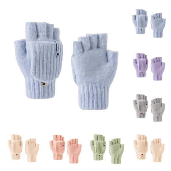 SAWOBUUN Kids Winter Convertible Flip Top Gloves Boys Girls Knit Half Finger Flip Mittens Warm Thermal Outdoor Cold Weather Gloves