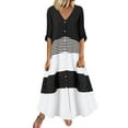 thumbnail image 2 of Summer Saving Wycnly Dresses for Women Fashion Button Down Loose Flowy Swing Tunic Shirt Long Dresses Elbow-Length V-Neck Color Patchwork Summer Maxi Formal Dress Black l, 2 of 5