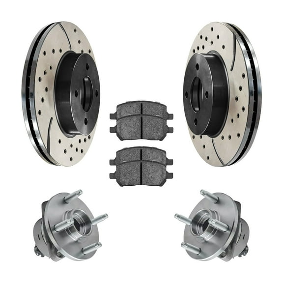 AutoShack Front Drilled & Slotted Brake Rotors Ceramic Brake Pads Wheel Bearing Hub Assembly | Replacement for Chevrolet Cobalt Saturn Ion Pontiac G5 | E-Coated | 8-PC Brake Kit | ShadowGuard