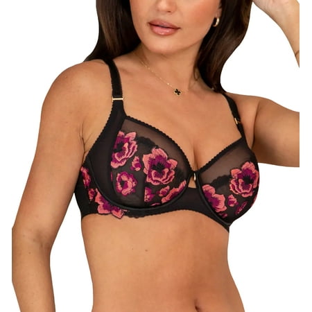 

Pour Moi Soiree Embroidery Side Support Underwire Bra (37100) 38FF Black/Pink