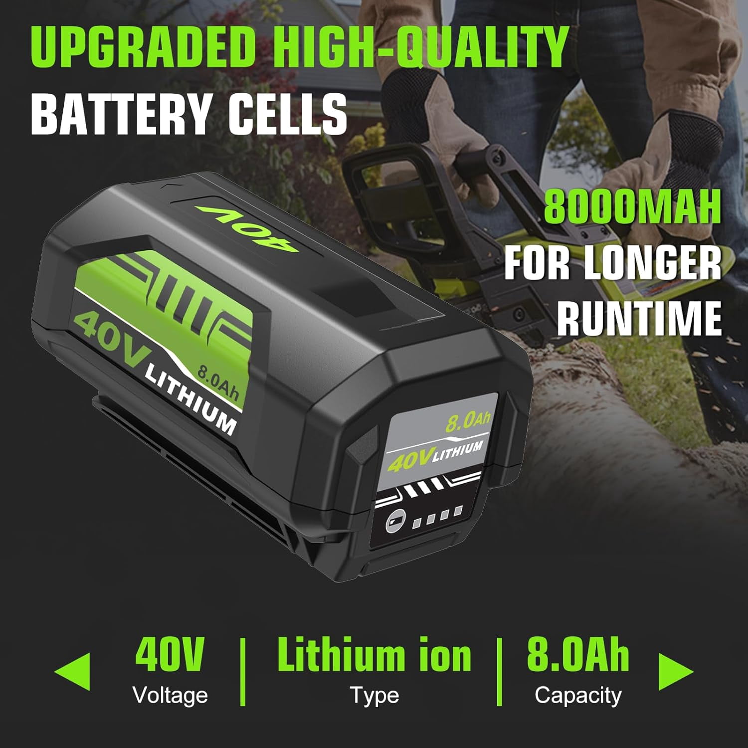 Upgraded 1 Pack 8000mAh Lithium-ion Battery Replacement for Ryobi 40V Battery OP4075A OP40601 OP40602 OP4060A OP4040 OP40401 OP40501 OP4050A