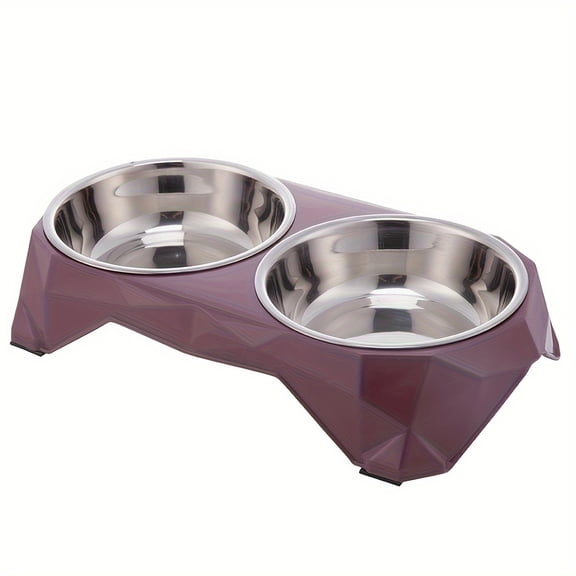 Stainless Steel Pet Double Bowl Upgraded Diamon Pattern Large Capacity Food Bowl for Dog Cat Non-slip Pet Water Feeder Bowls