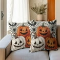 thumbnail image 6 of Halloween Pillow Covers 18x18 Inch Set of 2 Vintage Pumpkin Bat Spider Web Outdoor Throw Pillows Happy Halloween Spooky Holiday Pillowcases for Bed Couch Home Decor, 6 of 8