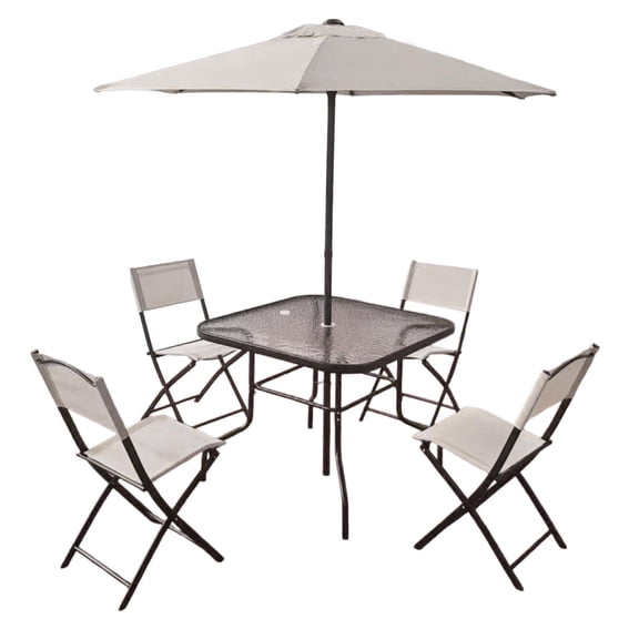 Juego De Jardin 6 Piezas Sillas Exterior Mesa Con Sombrilla gris