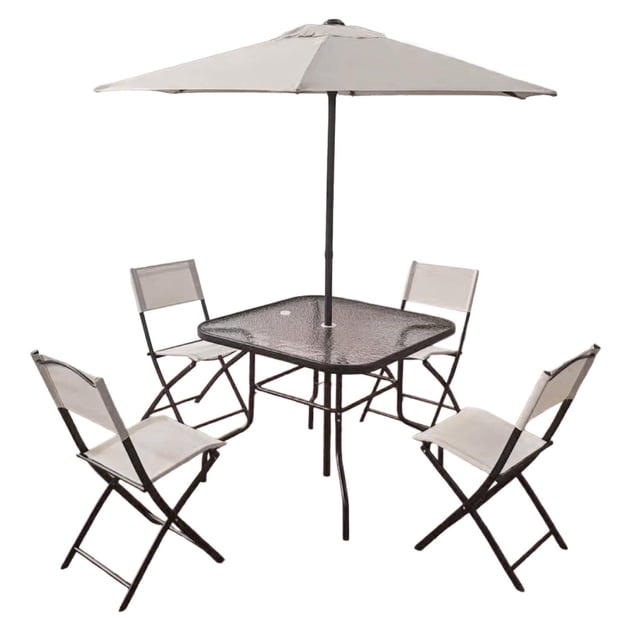 Juego De Jardin 6 Piezas Sillas Exterior Mesa Con Sombrilla gris