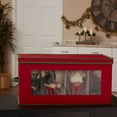 thumbnail image 3 of Household Essentials Holiday Figurine Storage Box, Windowed Storage with Lid, 8 Storage Compartments, Double Handles, Red with Green Trim, 3 of 9