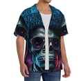thumbnail image 2 of Pofeuu Punk Style Blue Haired Skull Print Mens Casual Short Sleeve Shirts Beach Summer Spread Collar Pocket Tops Men's Casual Short-sleeved Shirt-X-Large, 2 of 5