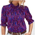 thumbnail image 1 of Pompotops Femmes Mode Casual Chemise d'Impression Manches Courtes Tops Col Rond Tops Chemisier Dégagement, 1 of 8