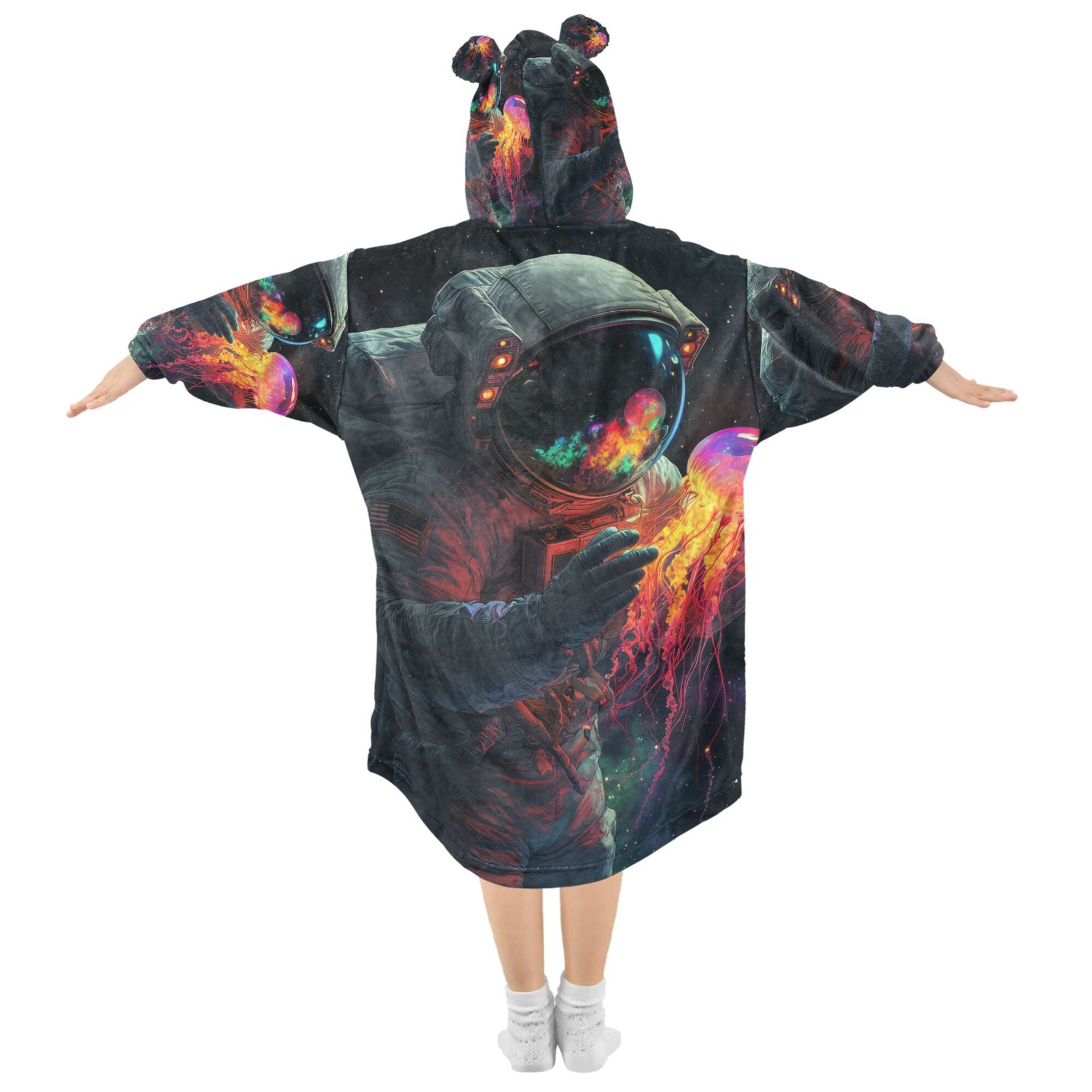 FORMRS Wearable Blanket Hoodie with Sleeves for Kids Cozy Flannel Sweatshirt, Black Astronaut