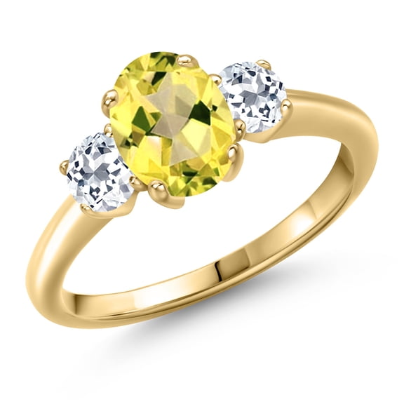 Gem Stone King 10K Yellow Gold Canary Mystic Topaz and White Topaz Engagement Ring for Women | 2.22 Cttw | Oval 8X6MM | Gemstone November Birthstone | Size 9