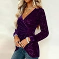 thumbnail image 6 of Lenpel Women's Sequin Velvet Tops Long Sleeve Wrap V Neck Asymmetrical Hem Ruched Slim Dressy Casual Blouses Velour Tunic Shirts(Purple,Small), 6 of 6
