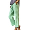 thumbnail image 2 of Womens Striped Linen Pants Wide Leg Drawstring Elastic Waist Summer Beach Casual Loose Lightweight Lounge Pants Green S, 2 of 4