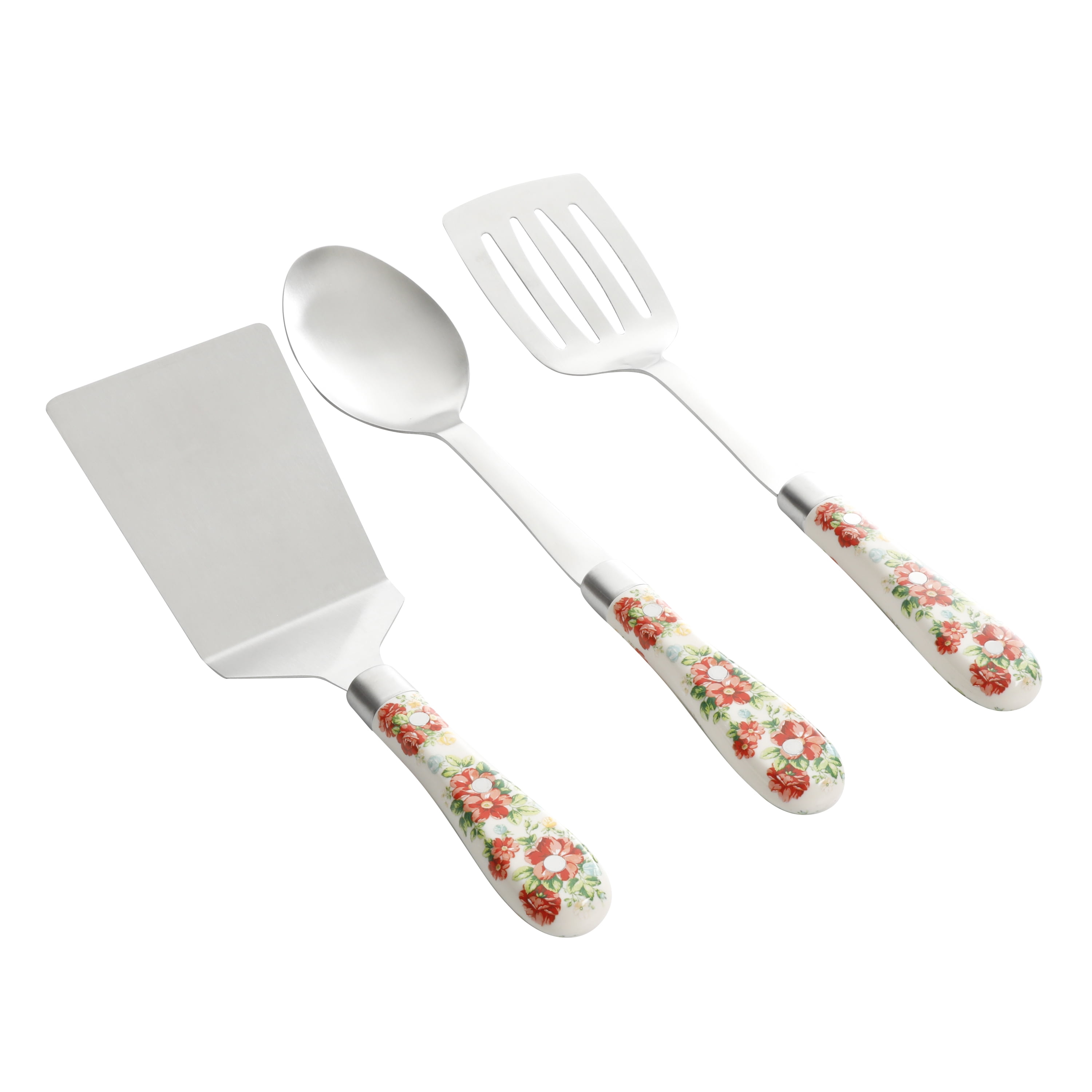 TWO ITEMS Pioneer Woman Vintage Floral Spoon Rest & Betsy Red Spatula NEW 