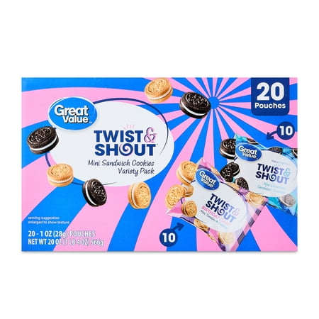 Great Value Twist & Shout Mini Sandwich Cookies Filled Variety Pack, 1 oz, 20 Count