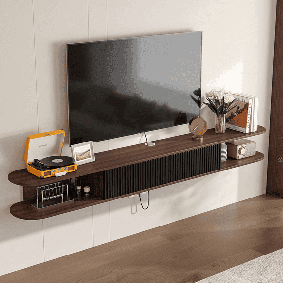FloatiCasa 47" Floating TV Stand Wall-Mounted Entertainment Center and Vertical Groove Design for TVs up to 50"(Walnut and Black)