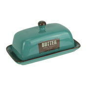 Vintage Turquoise Ceramic Butter Dish Container Kitchen Pottery Tray With Lid