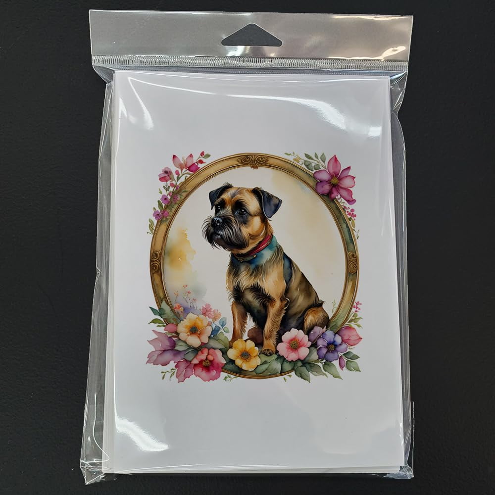 Border Terrier and Flowers Greeting Cards and Envelopes Pack of 8 7 in x 5 in