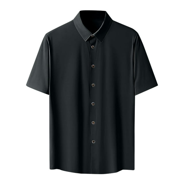 Birdeem Shirts for Men Mens Short Sleeved Solid Color Button Ice Silk Formal Dress Short Sleeved