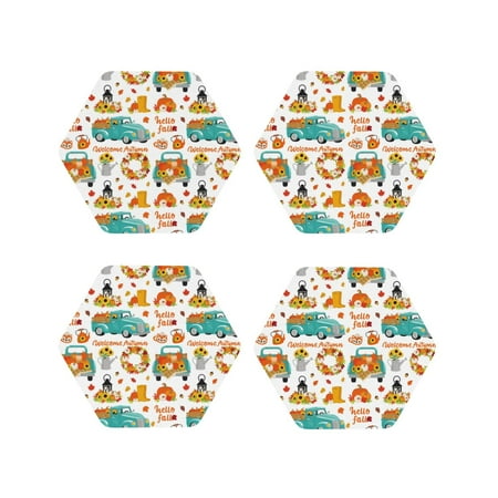 

Honeii Fall Pumpkins And Sunflowers Print Leather Coaster Set of 4 Ideal for Safeguarding Your Furniture from Drinks Spills and Effortless Cleanup-Hexagon