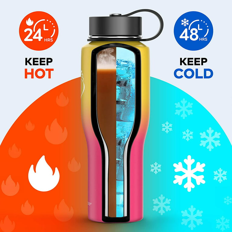INSPI Water Bottle Fits in Car Cup Holder, 40oz Stainless  Steel Water Bottle Tumbler with 2 Lids & Stickers, Double Wall Travel Flask  (Cold for 48 Hrs, Hot for 24