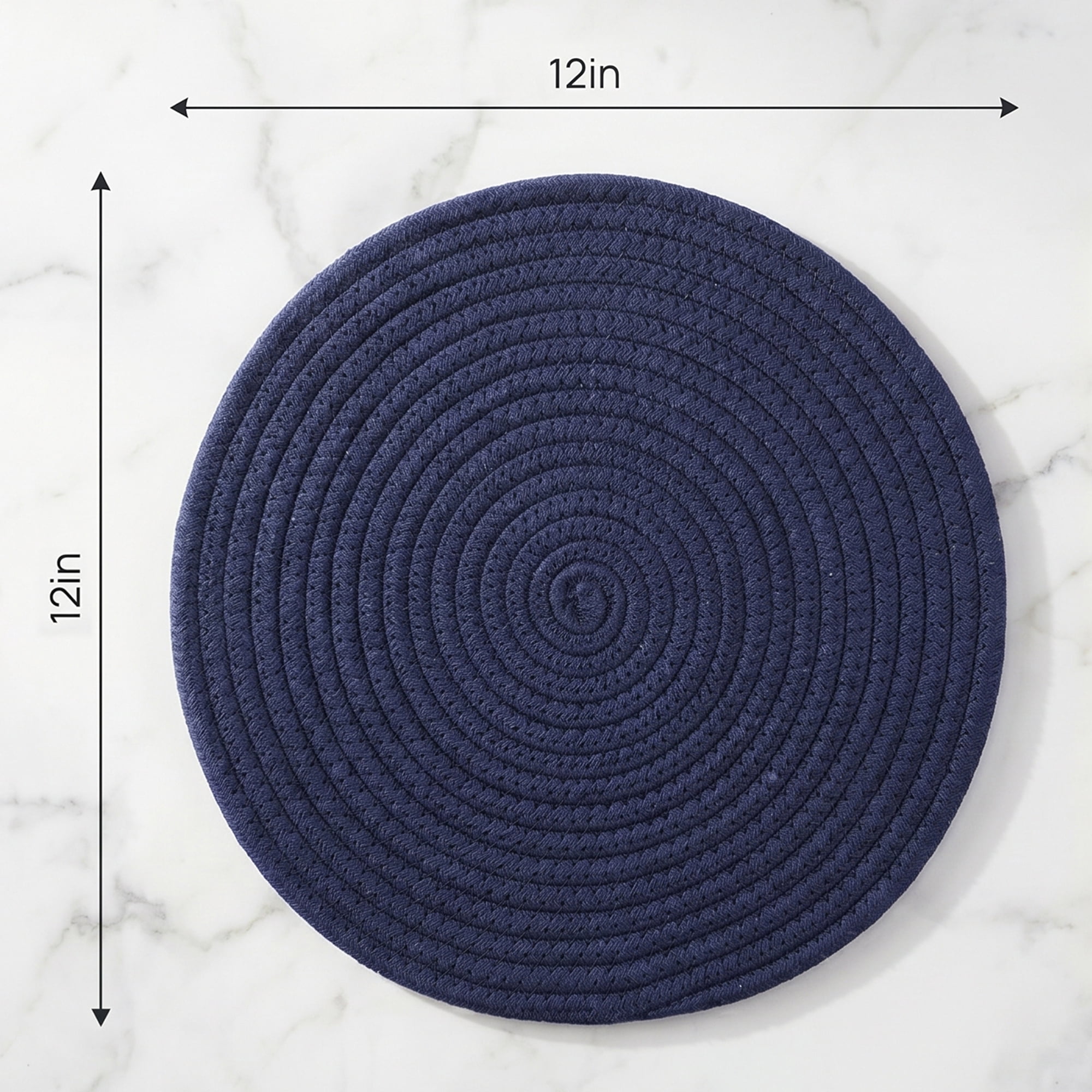 Unique Bargains Placemats Set of 4 Cotton Round Placemats for Dining Table Navy Blue