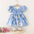 thumbnail image 2 of Girls Dress Baby Toddler Girls Flower Print Princess Dress with Ruffled Hem Casual Party Outfit Baby Dress Blue 2 Years-3 Years, 2 of 3