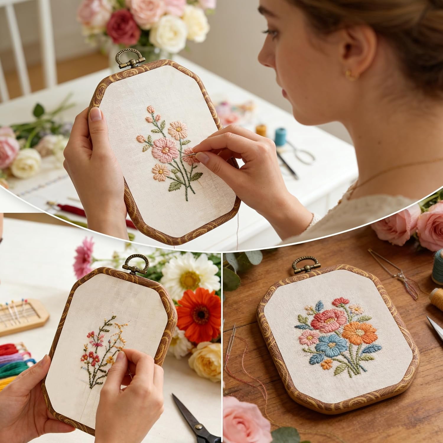 ABPETE Resin Decorative Embroidery Hoop - 3 Pieces 6*4.5 inch Cross Stitch Hoops Set, Resin Embroidery Frame for Display Sewing Craft Hanging Ornament