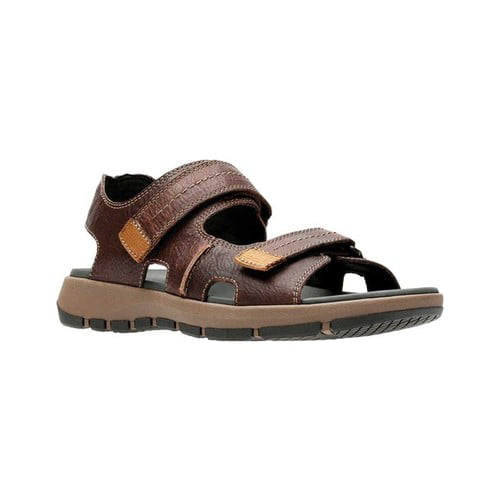 Mens Clarks brixby Shore Black or Dark Brown Leather Casual Strapped Sandals 