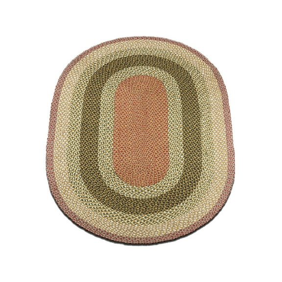 Home Indoor Decorative Jute C-024 Olive, Burgundy, Gray Braided Rug, Oval 4' x 6'
