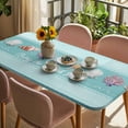 thumbnail image 3 of Teal Summer Coastal Table Cloths for 3 Foot Rectangle Tables, Modern Ocean Waves Starfish Shell Patio Waterproof Elastic Fitted Tablecloths, Washable Rectangular Table Cover for Camping, 3 of 8