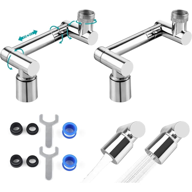 Dual Function Kitchen Faucet Adapter, Stainless Steel Wall Mount Sink Extender with Single Hole Installation, Lead-Free Material for Safety & Sustainability (Silver, 2 Pcs)