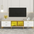 thumbnail image 2 of Sesslife TV Stand for TVs up to 80", Modern TV Console Entertainment Center. With Multi-colored LED Strip Lights, and an Entertainment Stand with a Brown Glass Storage Cabinet, White., 2 of 10